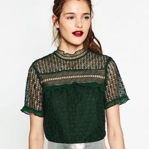 Zara Green Lace Top Medium